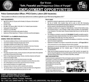 Punjab Safe Cities Authority PSCA - Opening job 2023